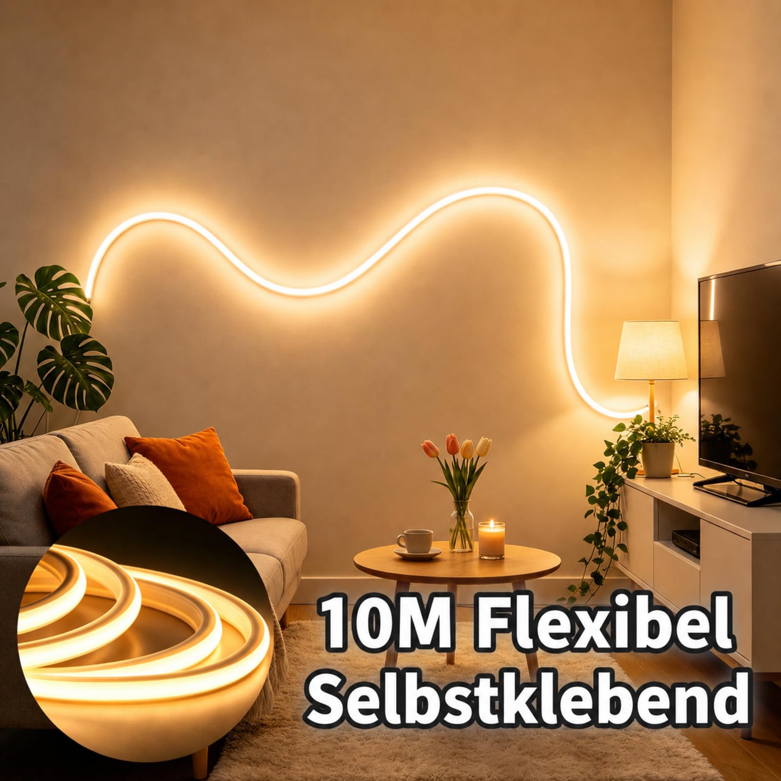 iNextStation COB LED Streifen 10M, dimmbar, Wasserdicht, 3000K Warmweiß