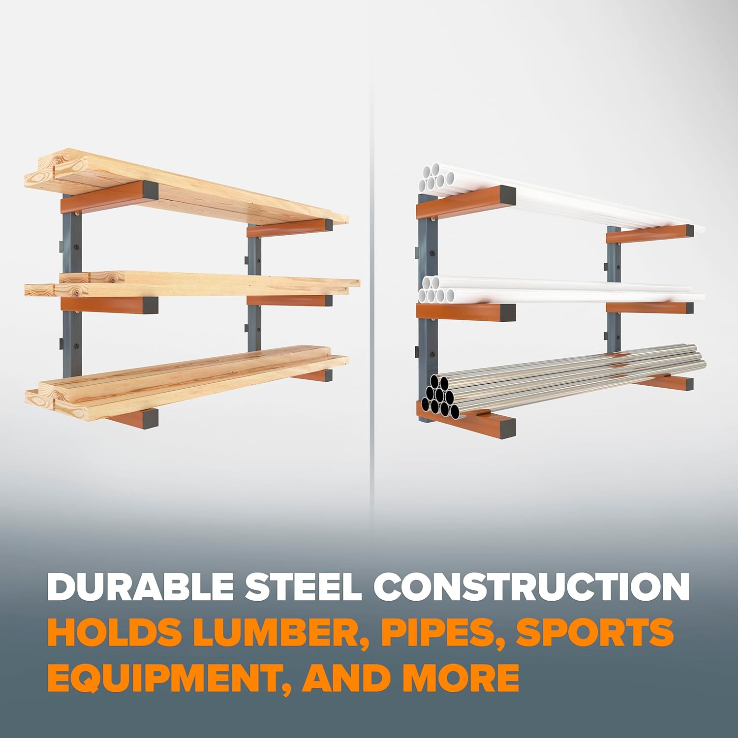 Bora Lumber Storage Rack for Garage Organization - 2 Pack of 3 Level Wall Mount Wood Rack - PBR-0315