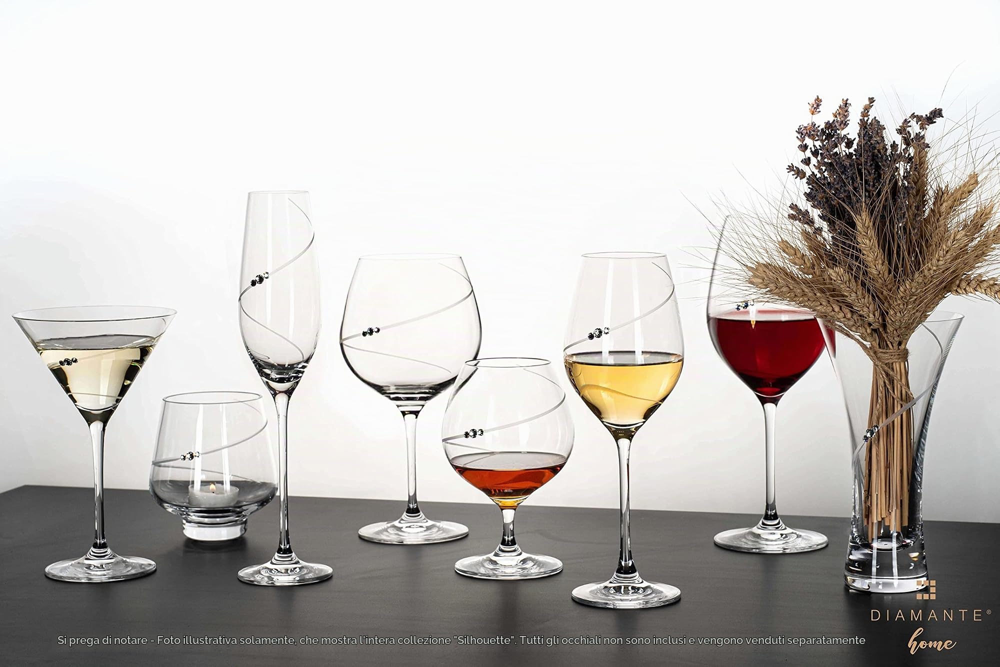 DIAMANTE Flute da champagne, bicchieri da prosecco con design 'Silhouette' tagliato a mano e impreziosito da cristalli