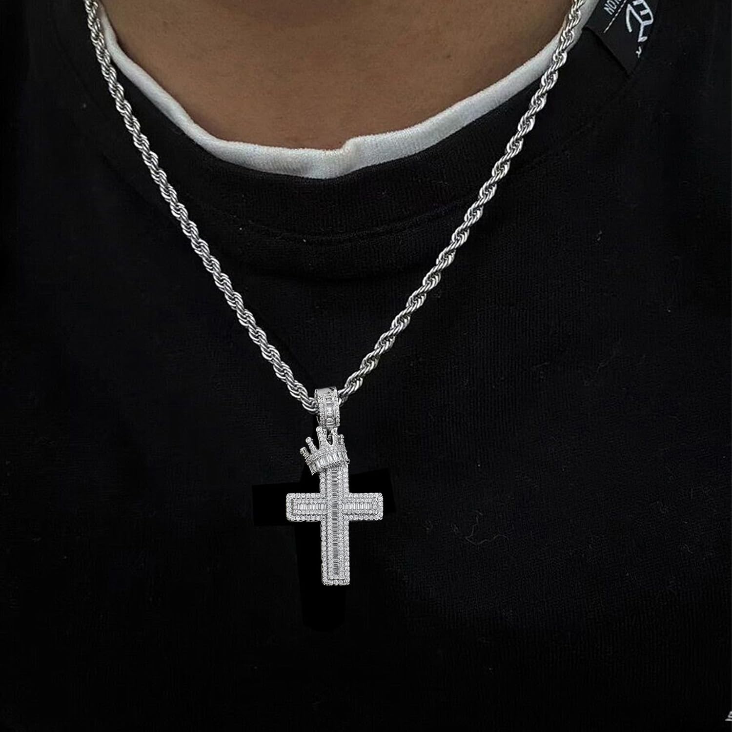 Men's Crown Cross Necklace - Copper Base with Silver and Gold Plating, Religious Cross Pendant Jewelry for Men - Image 4