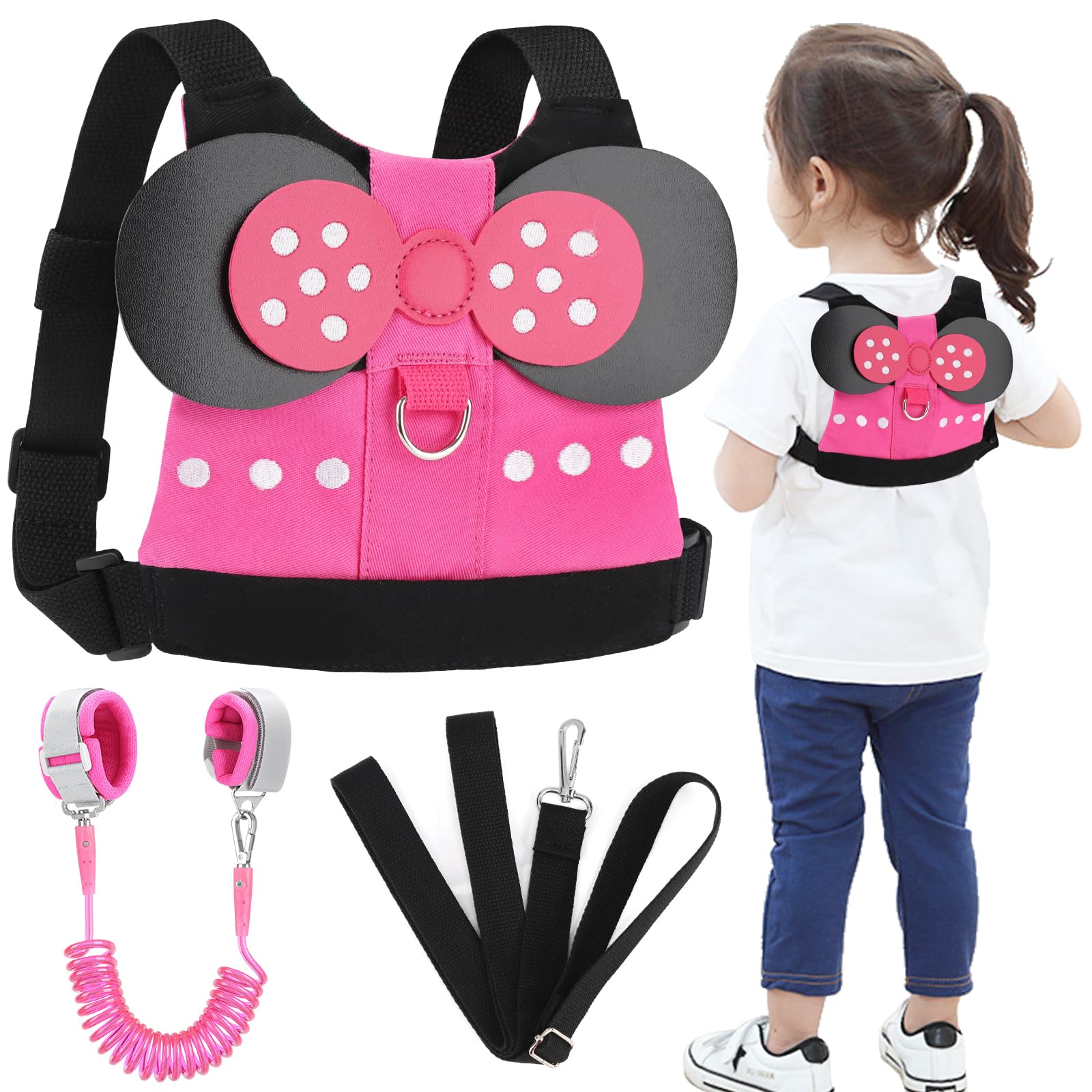 Accmor Toddler Harness Leash, Cute Kids Leash + Anti Lost Wrist Link, 3 in1 Adorable Baby Leash Child Walking Harness Wristband Assistant Strap Mini