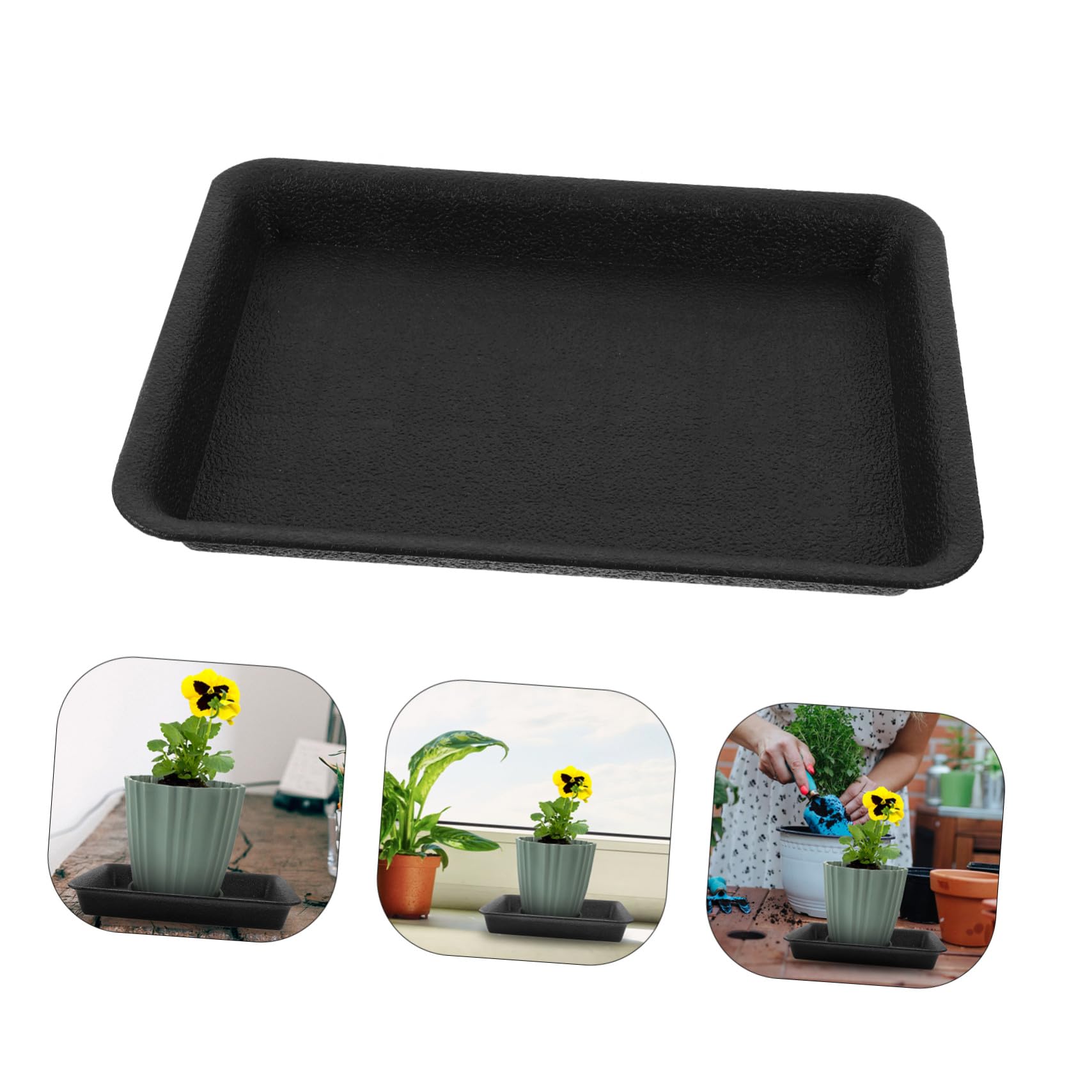 Platillos Rectangulares Negro de Plástico para Macetas 6 Piezas | Bandeja para Plantas de Mesa, Uso Exterior y Jardín, Evita Fugas, Protege Suelos y Muebles