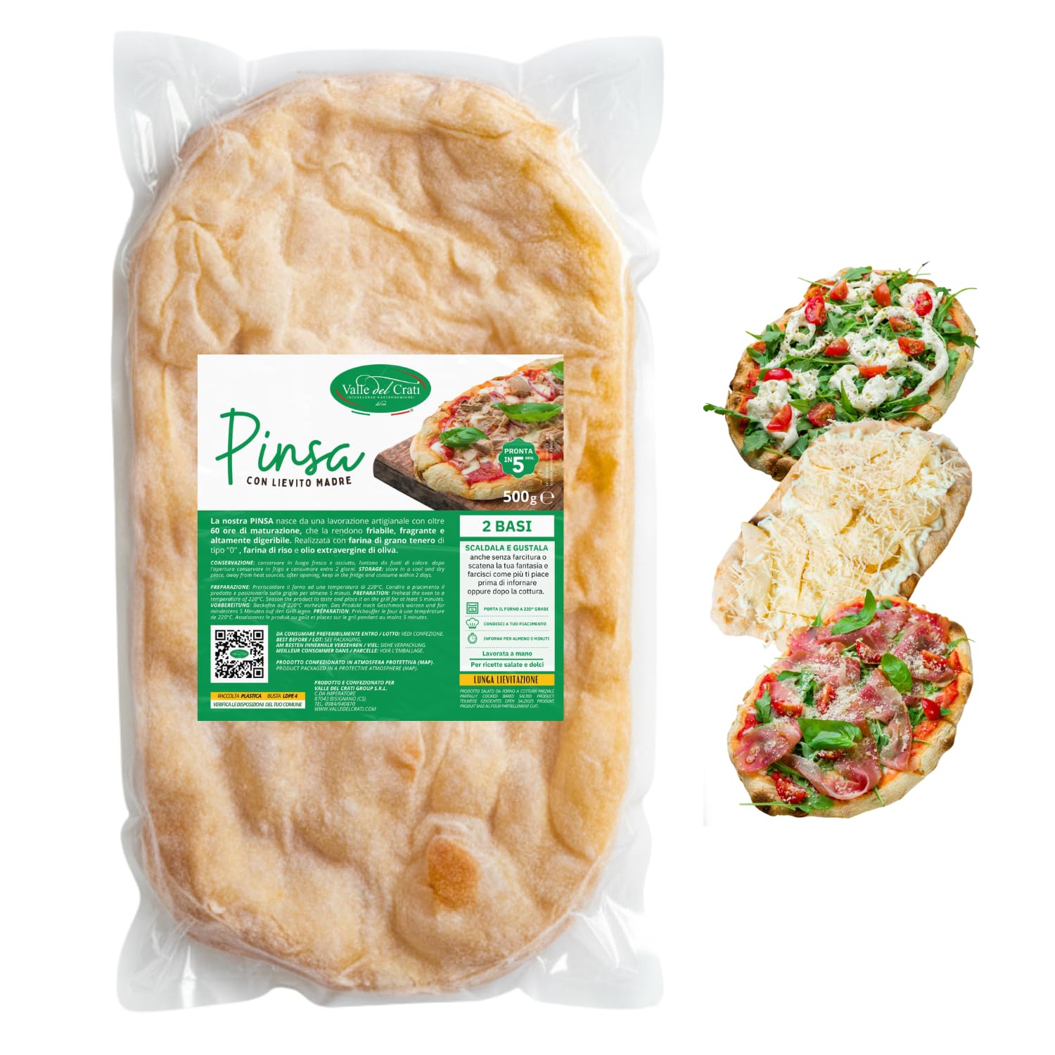Pinsa Precocida Artesana 12 Bases | Pinsa Lista en 5 Minutos, Levadura Larga, Producto Italiano | Bases de pinsa de 250 gramos cada una