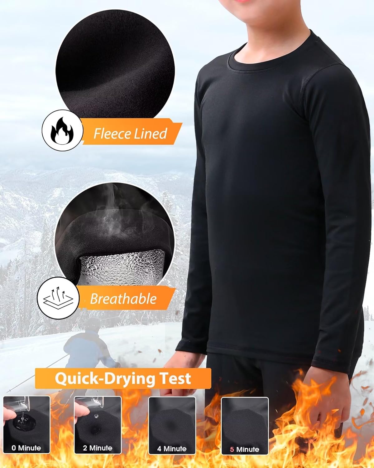 Rolimaka 3 Pack Youth Boys Compression Thermal Shirt Long Sleeve Fleece Undershirt Football Baseball Soccer Base Layer Top - Image 2