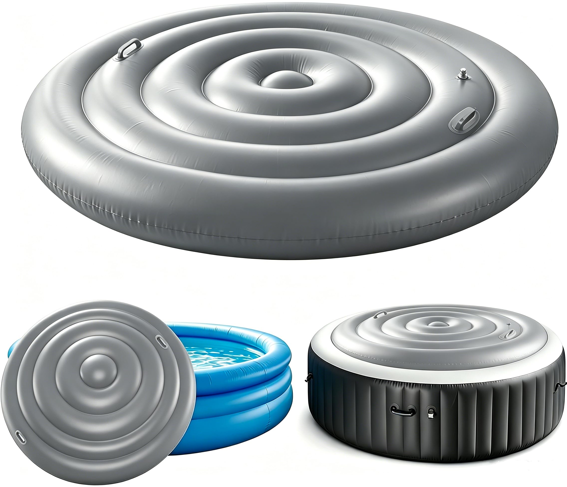 Couverture Gonflable Spa avec Poignées (Gris, 165CM, Ronde)