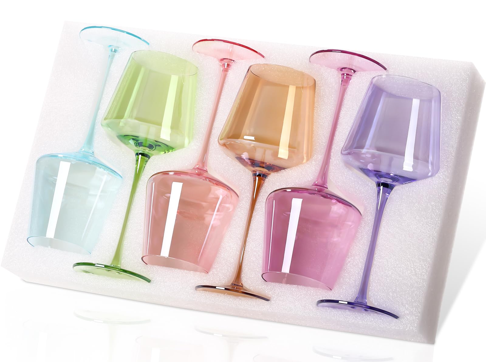 Physkoa Farbige Weingläser-Set mit 6 Stück, 530 ml, Regenbogen-Weingläser, Kristallglas, Wiederverwendbar, Zuhause, Alle Gelegenheiten