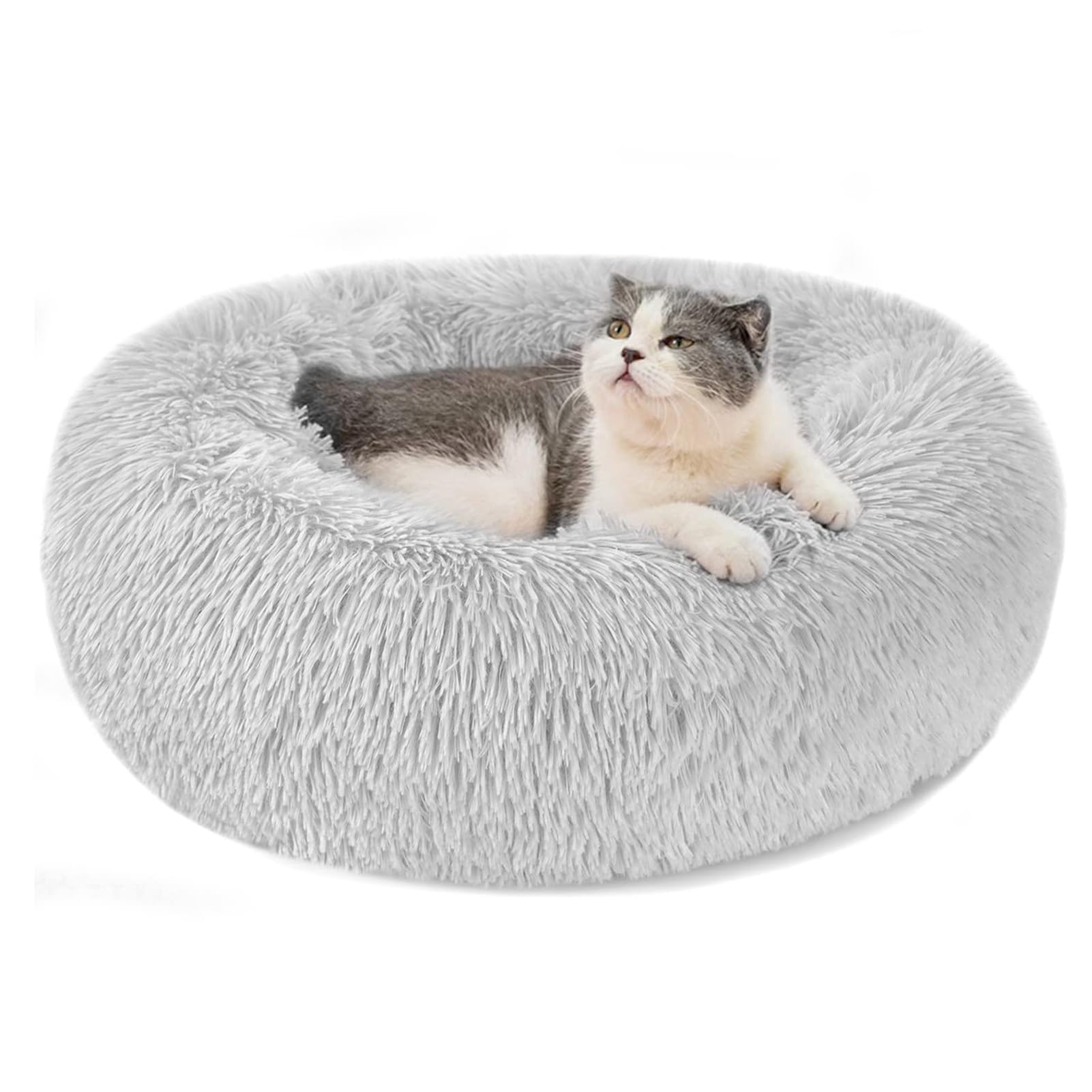 Calming Dog & Cat Bed, Anti-Anxiety Donut Cuddler, Soft and Fluffy Pet Cushion, Self-Warming Luxury Plush Dog Pillow Basket for Small Medium Dogs and Cats Easy Clean Washable,Light Gray,50cm/19.69”