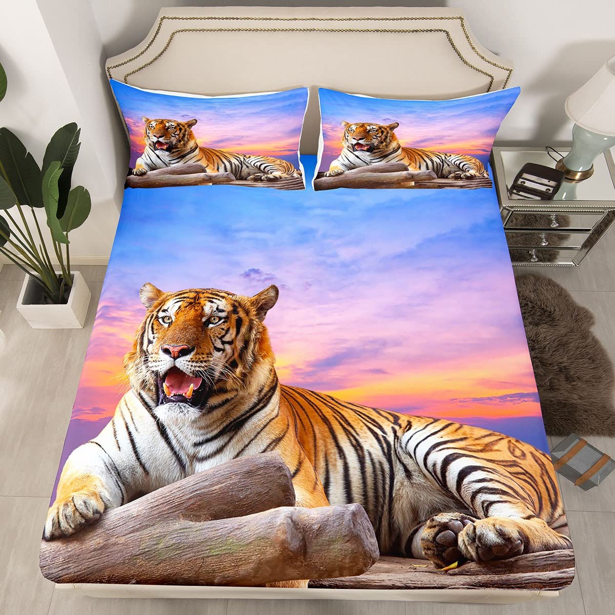 Set Biancheria Da Letto Queen Size Con Motivo Animali Rustici E Gallo Grigio – 4 Pezzi: Lenzuolo Con Angoli, Lenzuolo Piano E 2 Federe