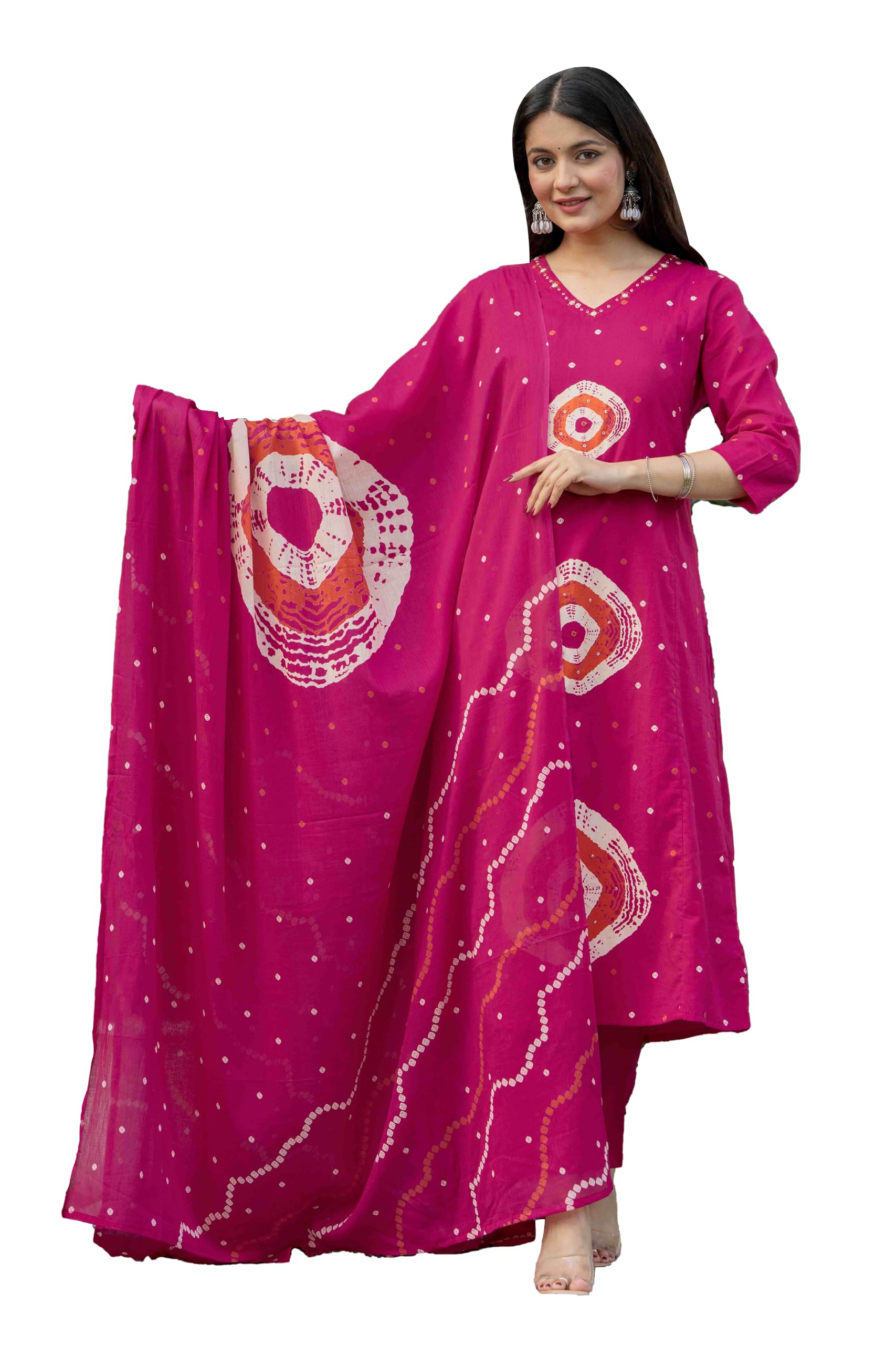 pistaa's Women’s Pure Cotton Bandhani Print Kurta Set with Dupatta-picture-31