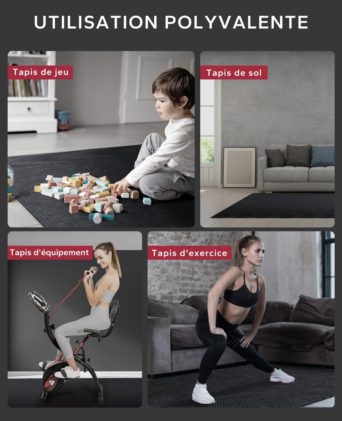 HAPBEAR Tapis d'Exercice Extra Large -183x122/213x152/244x183/274x183/305x183/366x183x0.8cm,Antidérapant,Ultra Durable,Tapis de Gym épais pour Pilates,Aérobic,Tapis de yoga,Tapis de Gym Haute Densité