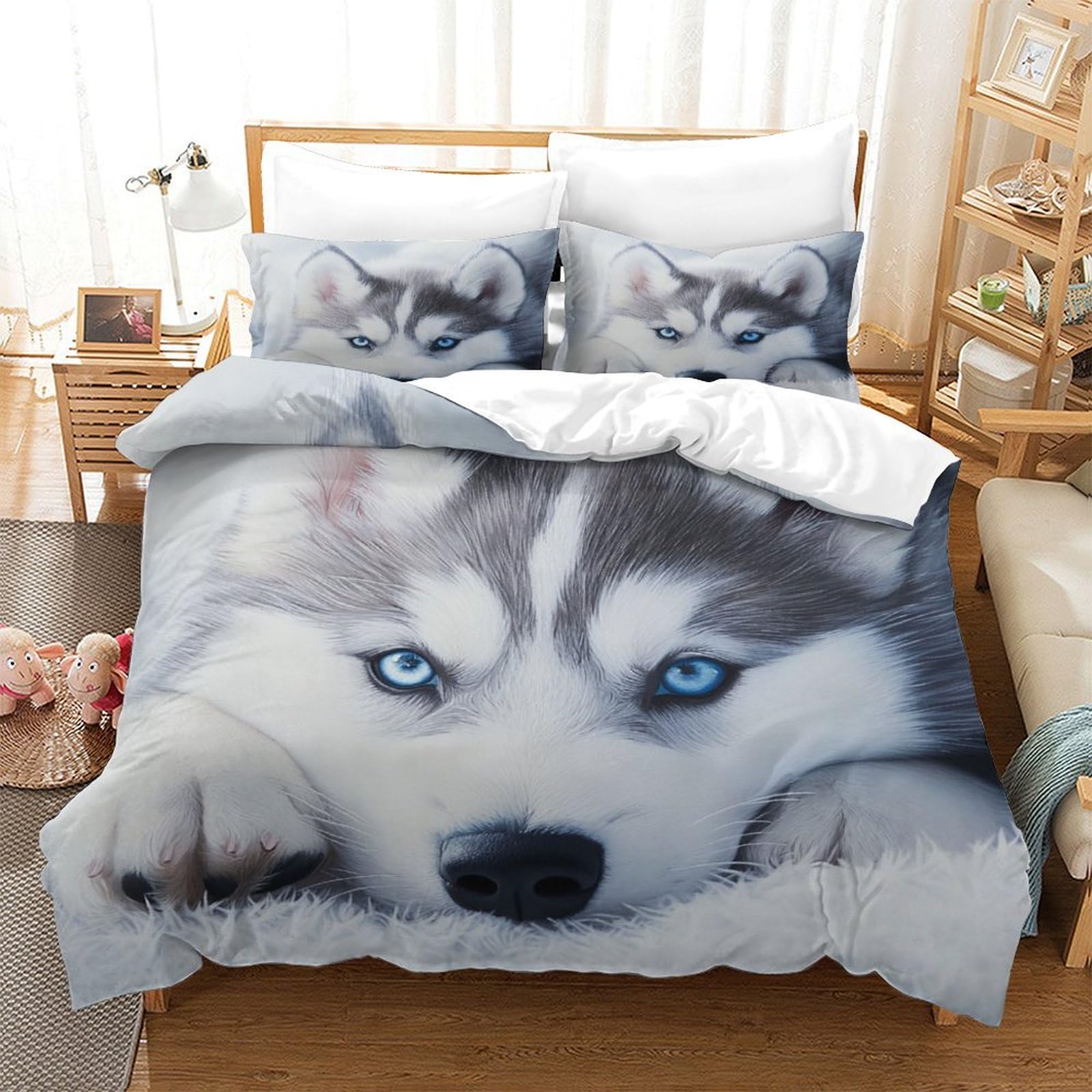 VFKLZCNYR Siberian Husky Duvet Cover Set 3 PCS Hotel Quality Quilt Cover Bedding Bed Covers with Pillowcases with Zipper Closure Breathable Stylish Comforter Double（200x200cm）