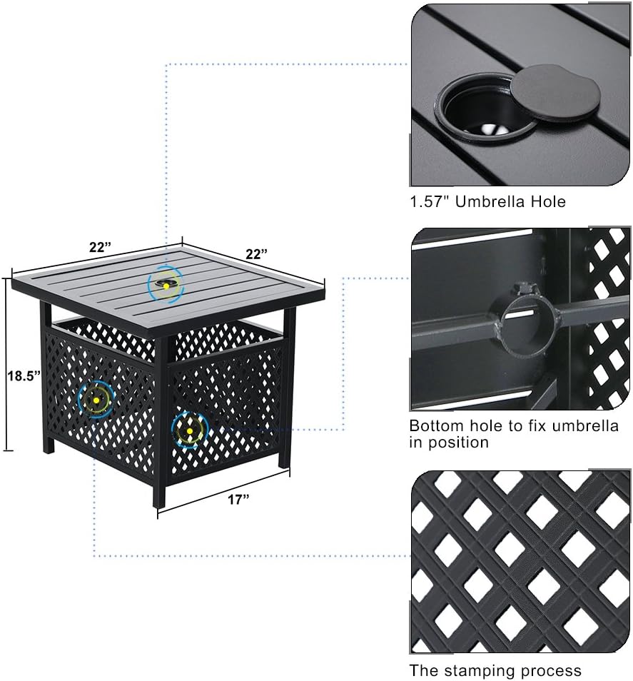 MFSTUDIO Classical Wrought Iron Patio Bistro Set,3 Piece Outdoor Dining Furniture with 2 Metal Swivel Chairs and 1 x Square Table with Umbrella Hole for Yard,Black