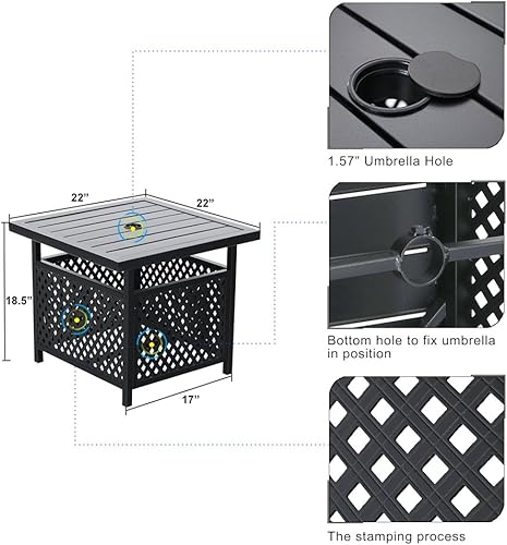 Miniatura 3 de PHI VILLA Mesa auxiliar para sombrilla de 22 x 22 pulgadas, para exteriores, con agujero para paraguas, color negro
