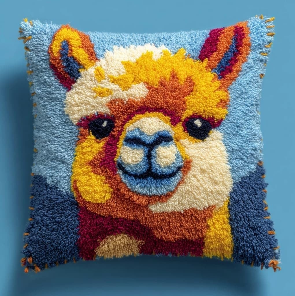 AxiangziK Latch Hook Rug Cushion Kit 43x43cm,Animal Alpaca
