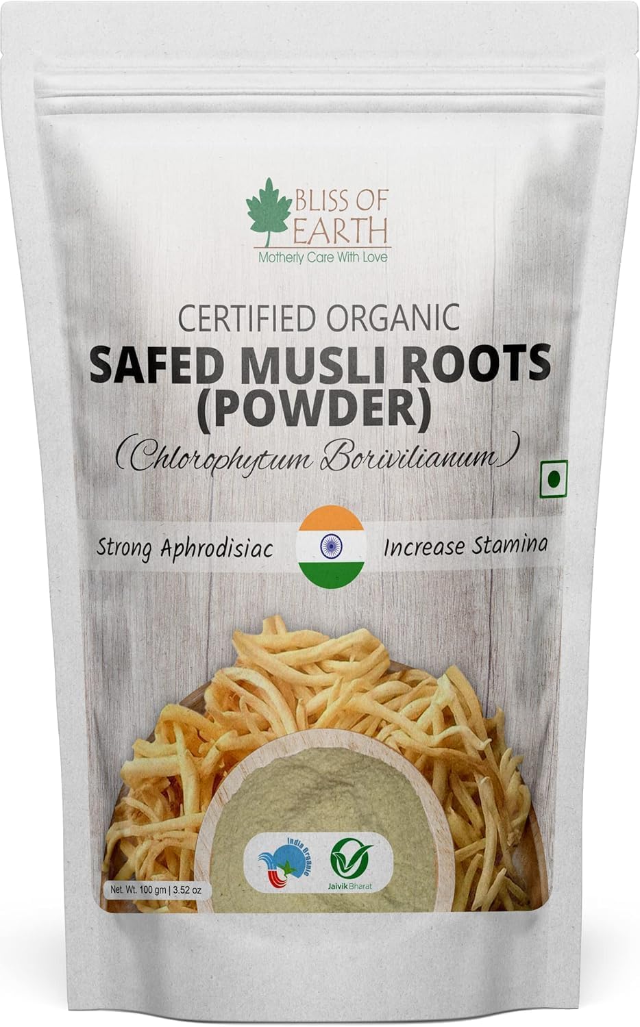 Bliss of Earth Safed Musli Powder Organic Chlorophytum Borivilianum Helps Boost Immunity, Energy, Stamina For Men & Women 100gm