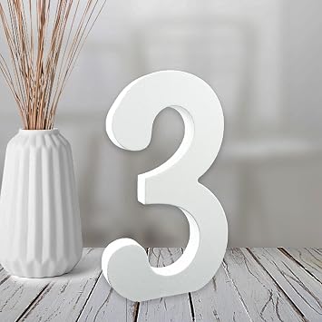 AOCEAN 4 Inch White Wood Numbers Unfinished Wood Number for Wall Decorative Standing Numbers Slices Sign Board Decoration for Craft Home Party Projects 3