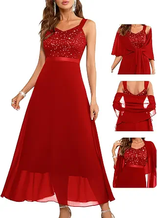 BeryLove Women Sequin Formal Cocktail Evening Long Wedding Mother Dress