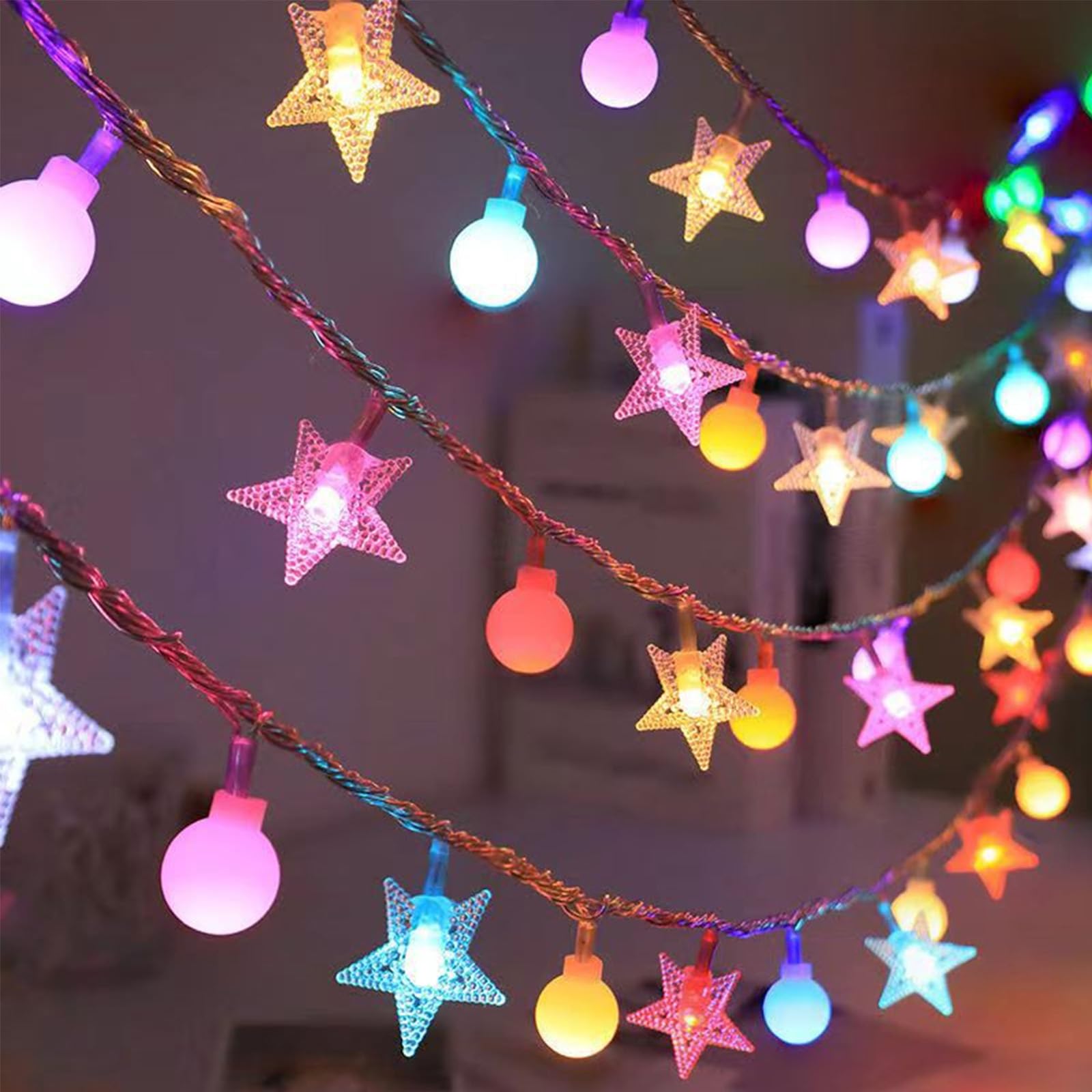 ALEGRE Lichterkette Stern Kugeln Batterie Bunte, 3M 20 LED Stern Kugel Globe Lichterkette Batterie, Kugeln Lichterketten Innen Batteriebetrieben, String Lights für Hochzeit, Silvester, Weihnachtsdeko