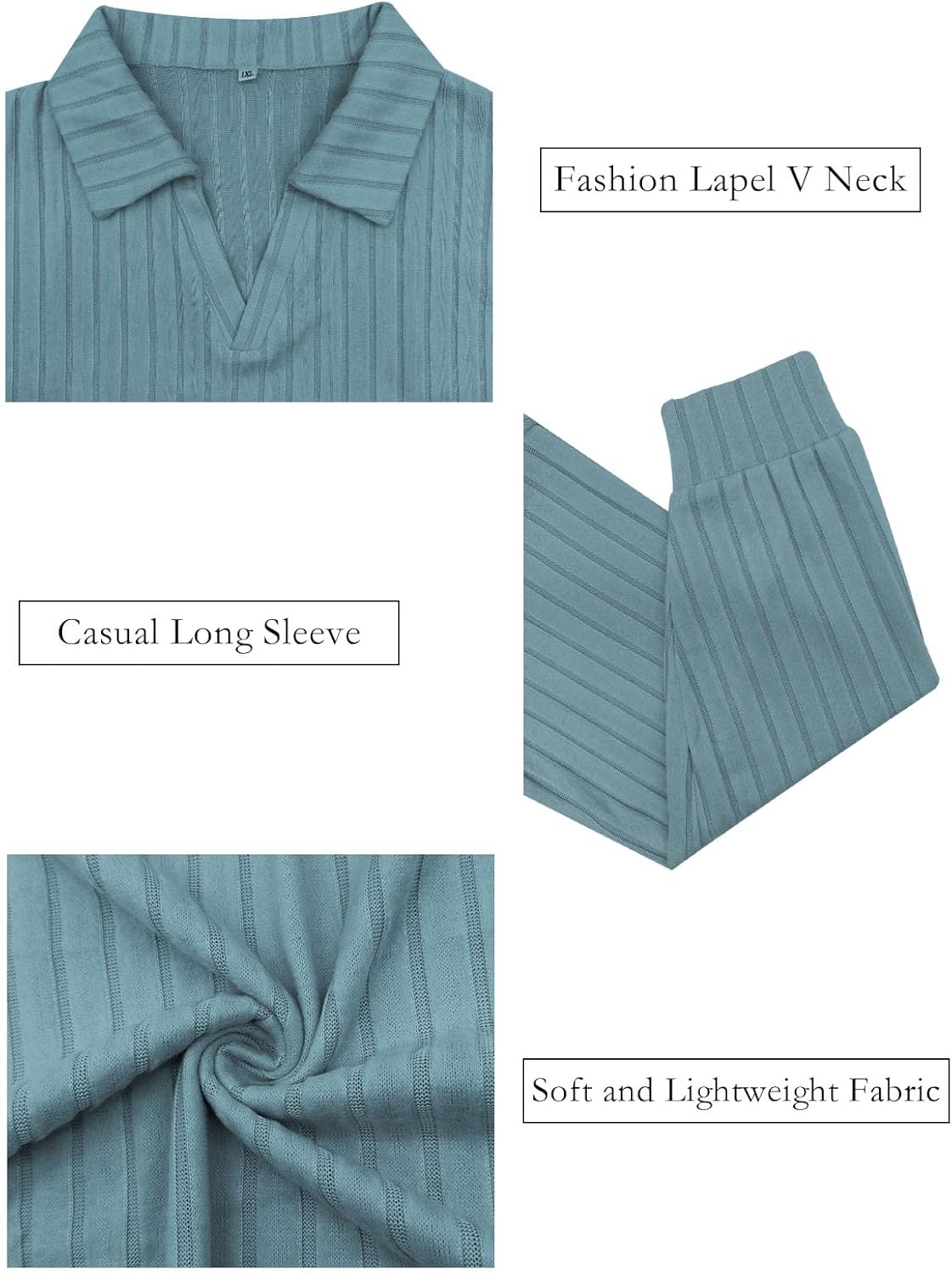 ROSRISS Plus Size Tops for Women Casual Knit Sweaters Going Out Lapel V Neck T-Shirts Lightweight Long Sleeve Blouses - Image 5