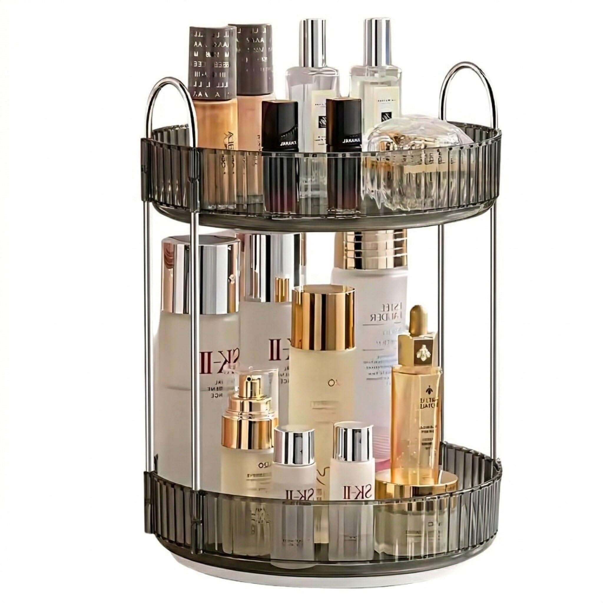 Lazer 360° Rotating Makeup Organizer – 2 Tier Grey Vanity Storage for Dressing Table, Lipsticks, Nail Polishes, Skincare, Perfume & Cosmetics (High Capacity Clear Display)-image-16