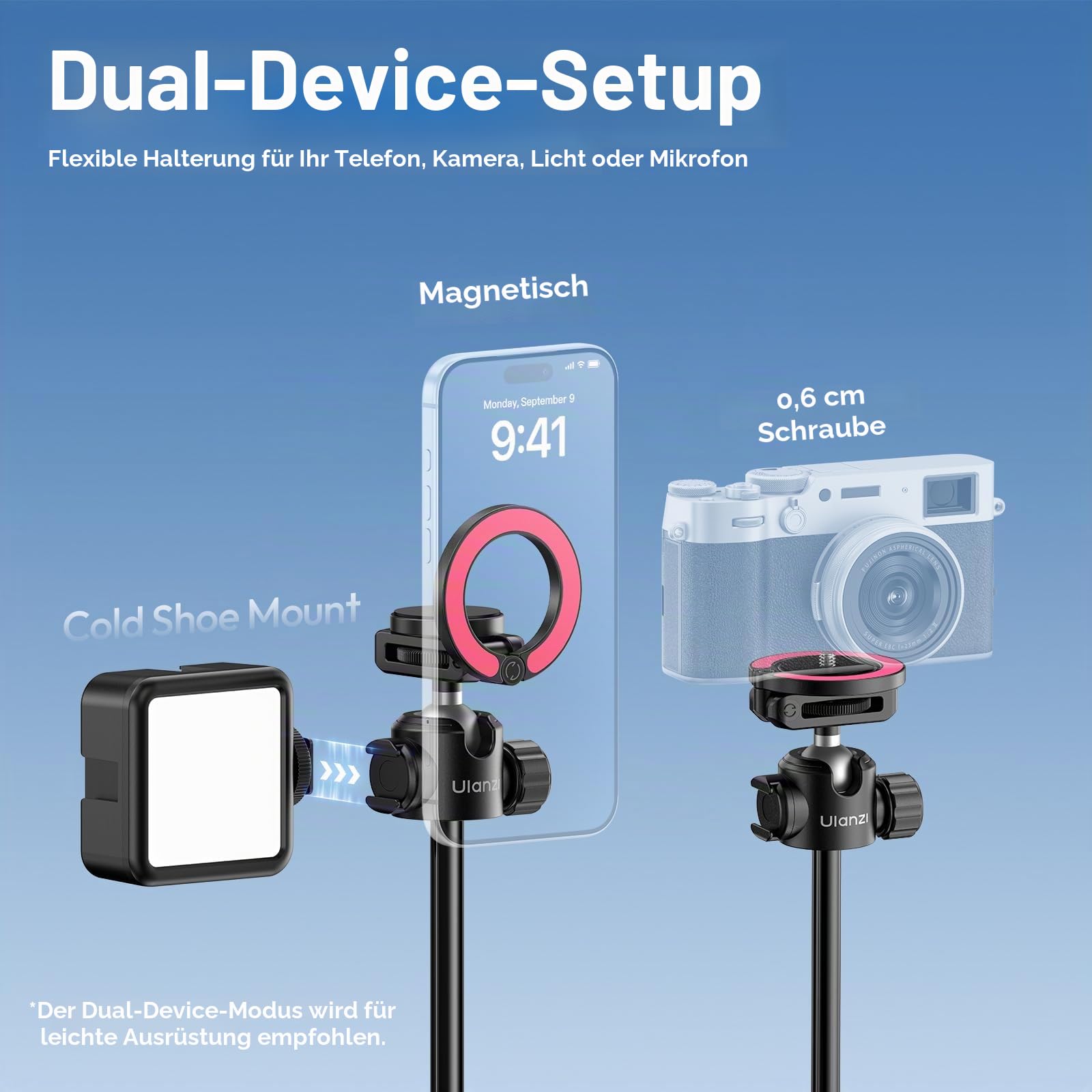 ULANZI MT44 M [2026 Aktualisierte] Auto-Open Handy Kamera Stativ, Magnetisches Selfie Stick Bluetooth 150cm, Automatisch öffnen Vierbeinständer, Tripod kompatibel mit Samsung iPhone DSLR