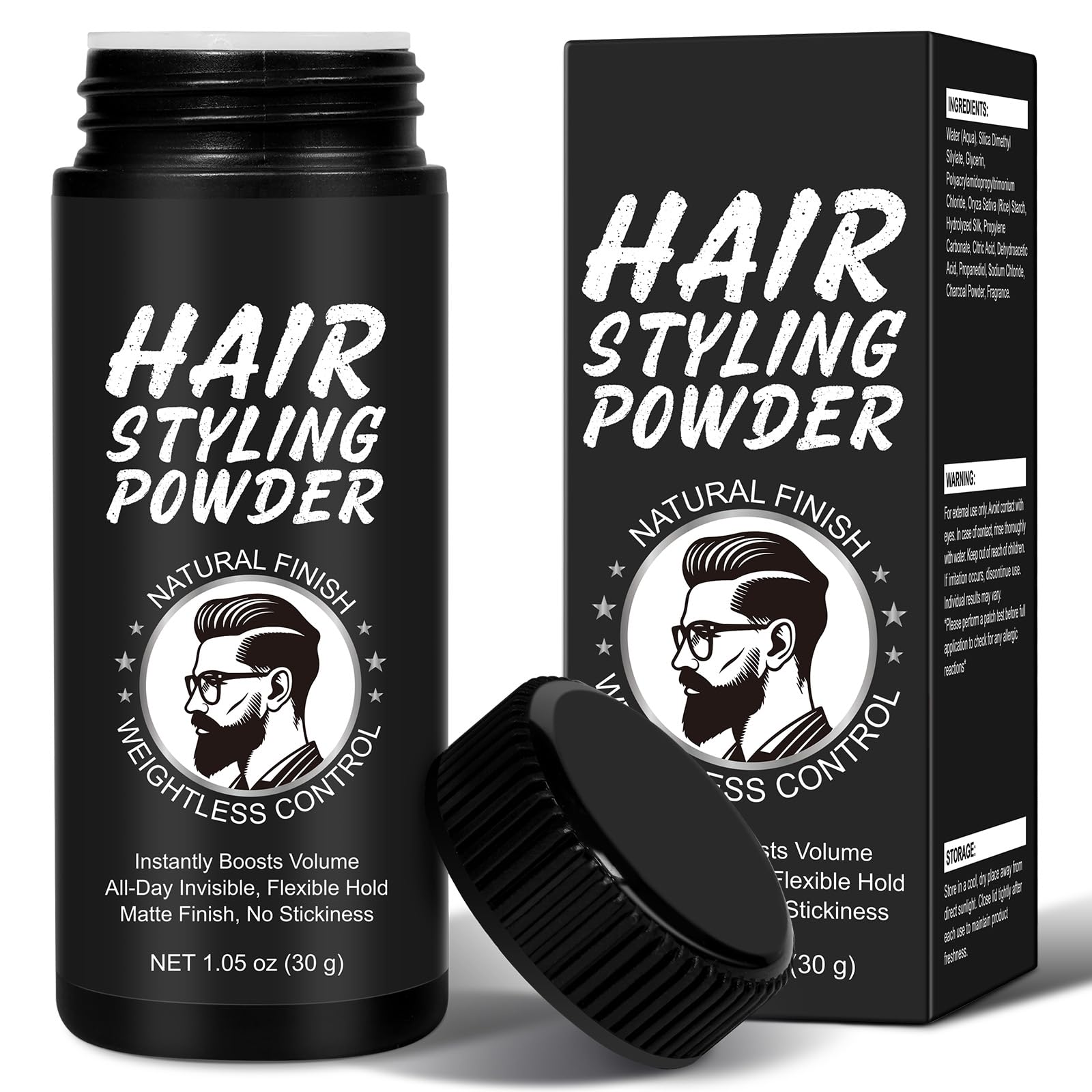 Poudre de volume pour cheveux pour homme, 30 g, texture powder, poudre coiffante, volume des cheveux avec effet mat, tenue longue durée, facile à appliquer, non grasse, poudre pour cheveux pour hommes