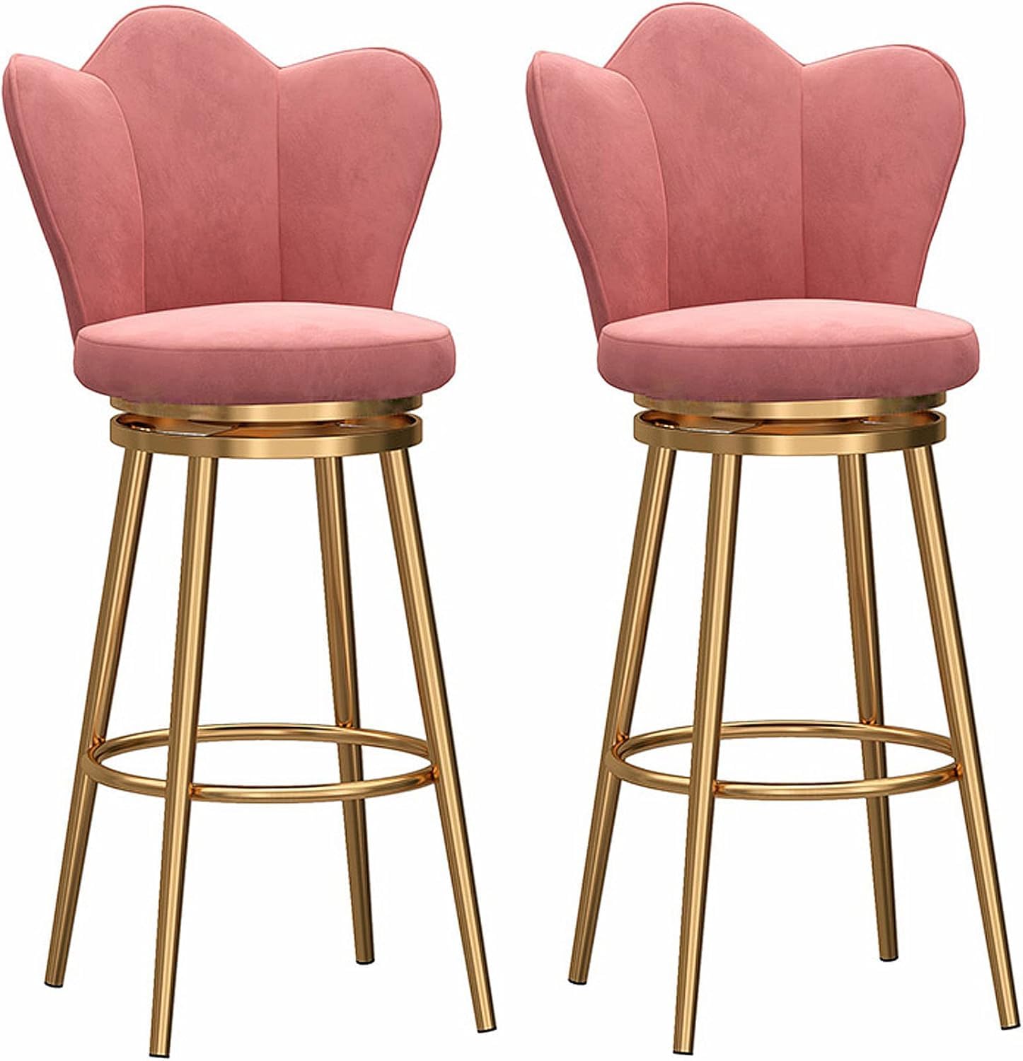 Tabourets de bar pivotants en velours rose lot de 2 de 65cm