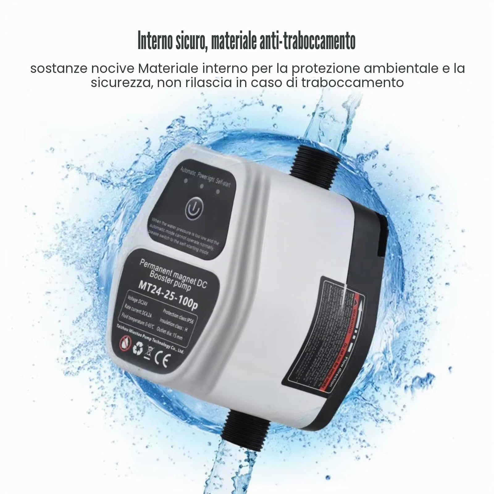 Pompa Booster Pressione Acqua Domestica, 100W 24V 25L Pompa di Aumento Pressione dell'Acqua silenziosa Completamente Automatica e con rilevamento Intelligente per Doccia Acqua Calda