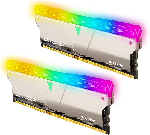 v-Color Prism Pro DDR4 32 GB (16 GBx2) 3200 MHz (PC4-25600) CL16 RGB Módulo de memoria Ram UDIMM Hynix IC de rango único, plateado espejo