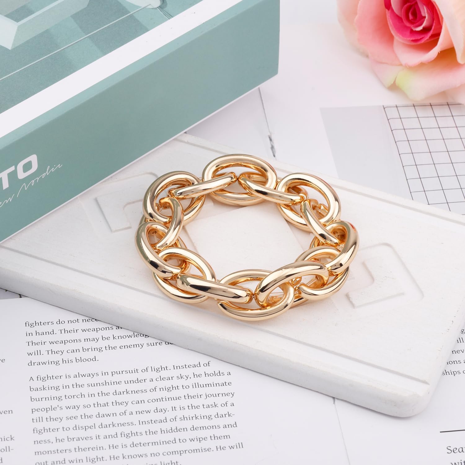 Chunky Chain Bracelet for Women, Adjustable Elastic Link Gold Chain Bracelet Thick Chunky Link Statement Jewelry for Women Fashion Jewelry Gift - Image 3