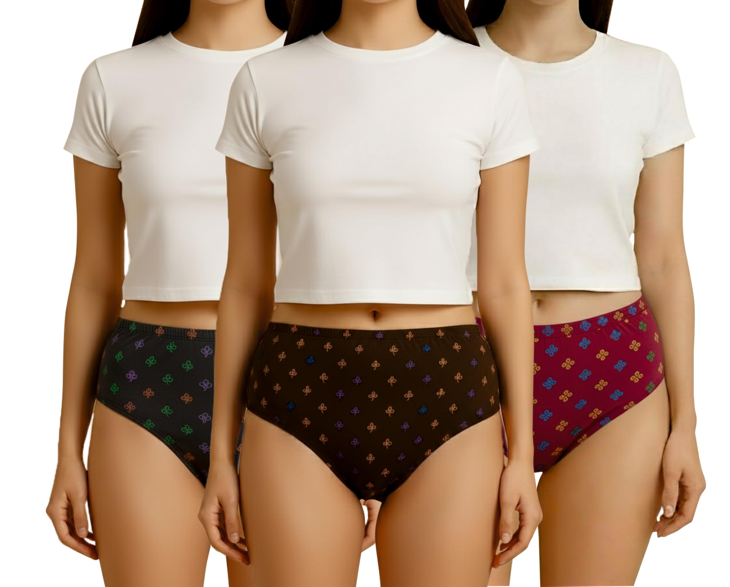 Womens High Waist Pure Cotton Printed Panties | Soft Stretch Cotton Briefs | Full Coverage Ladies Innerwear | Pack of 3 (Multicolor, Color & Print May Vary as per Availability)-picture-47