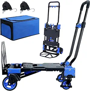 2-1 Folding Hand Truck Dolly,330LBS Capacity Dolly Cart,Foldable Dolly Hand Truck with Retractable Handle and 4 Rubber Wheels,Hand Cart Foldable for Luggage/Travel/Office/Moving