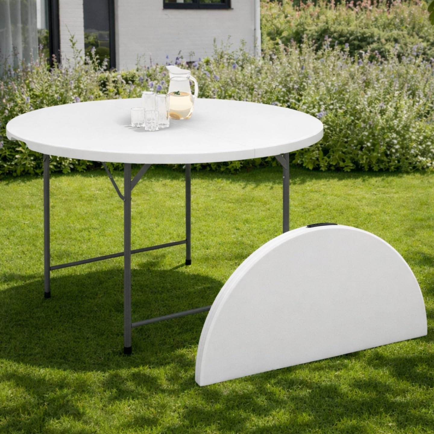 IDMarket - Table Pliante d'appoint Portable Ronde 122 cm pour Camping ou réception avec Housse Blanche