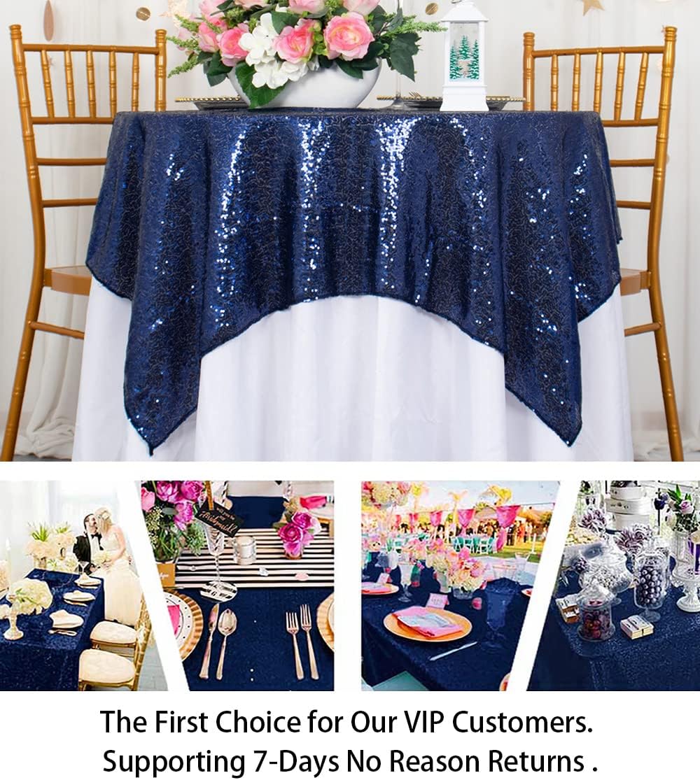 ShiDianYi 50''x50'' Square Navy Blue Sequin Tablecloth Select Your Color & Size Can Be Available ! Sequin Overlays, Runners, Gatsby Wedding, Glam Wedding Decor, Vintage Weddings