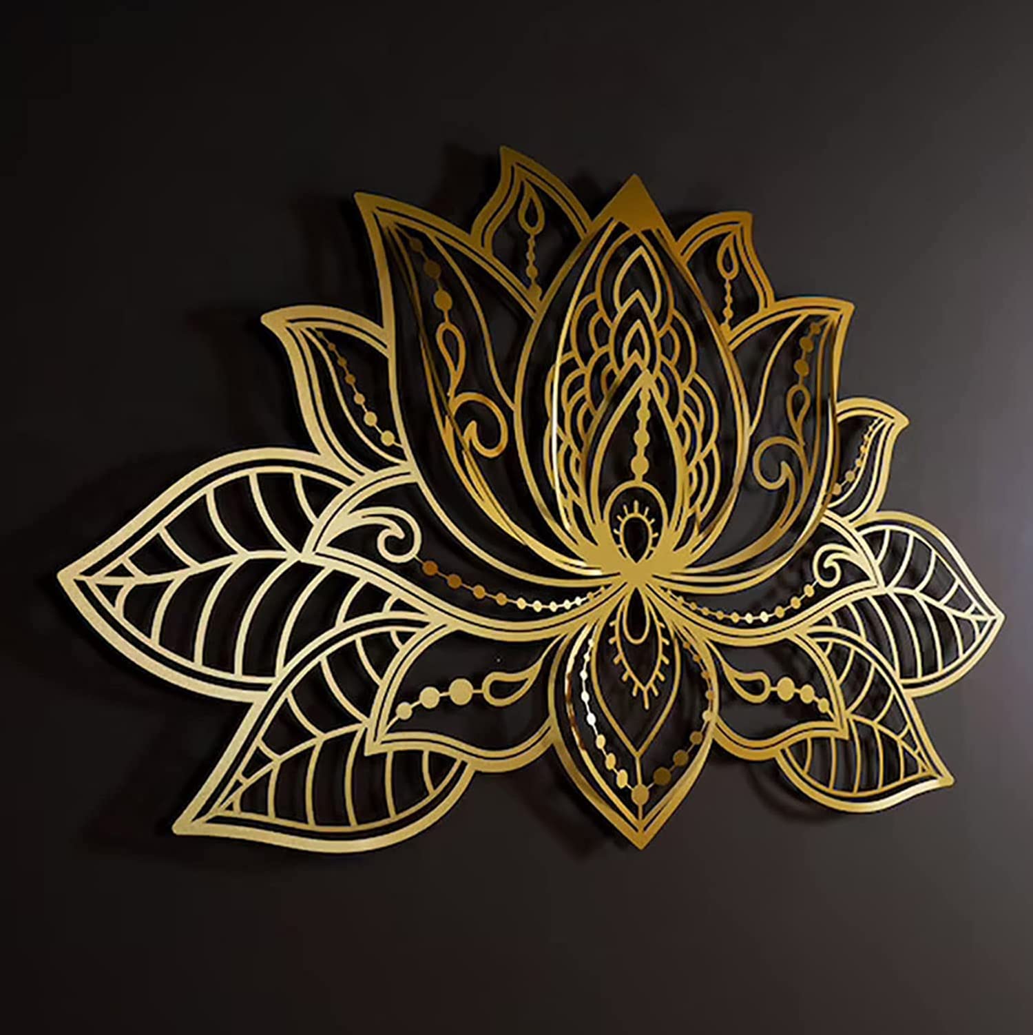 LMYSXAOZ Large Metal Lotus Flower Wall Art, Mandala Decor, Meditation Yoga Zen Home Silhouette for Living Room Bedroom Office and Room, Gold, 50x32cm