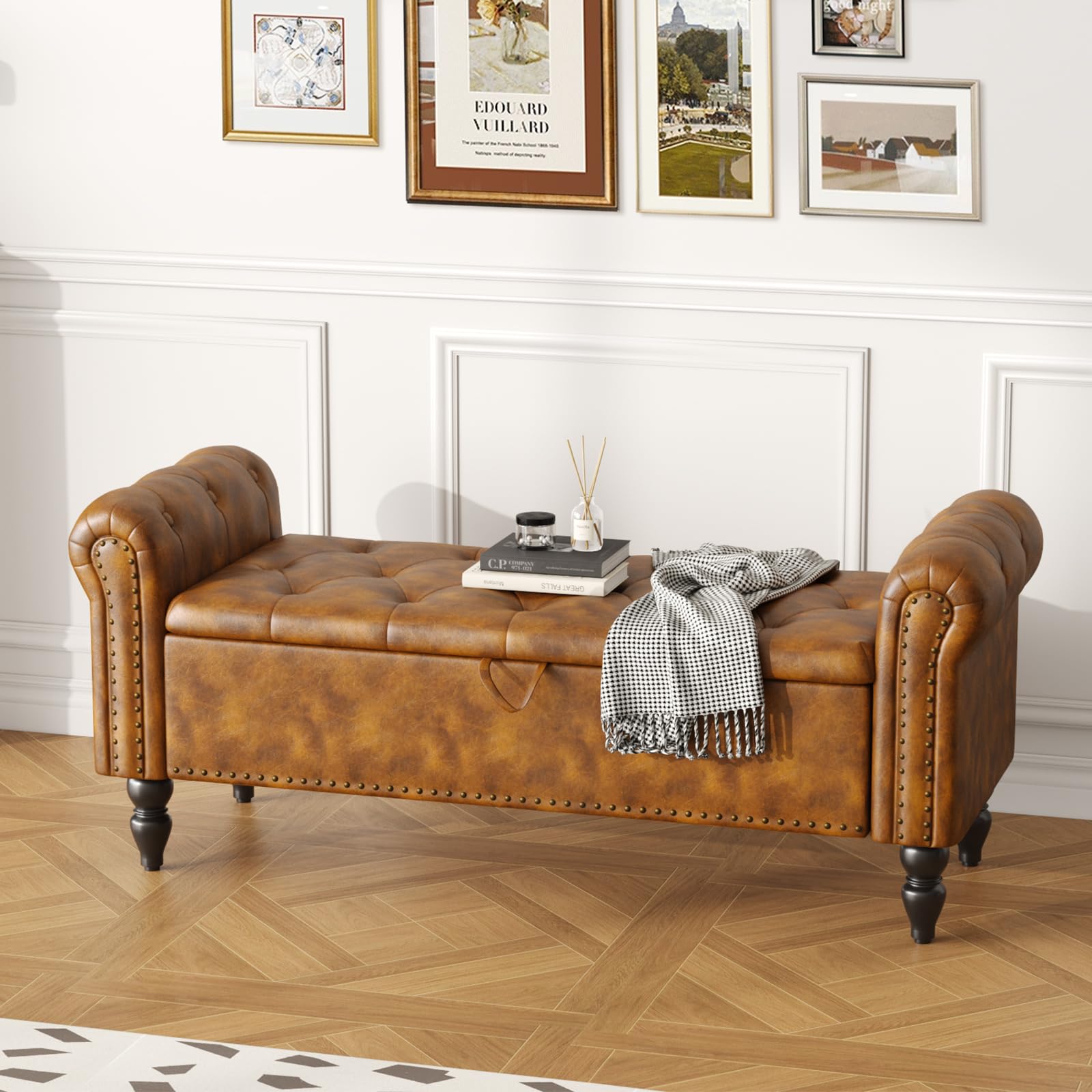 Panca Contenitore Laleni 110x38 Cm - Cassapanca Con Rivestimento Bouclé, Pouf Per Camera - Foto 10