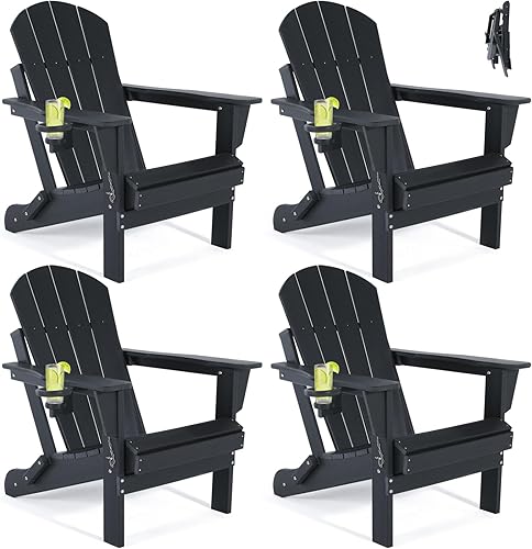 Miniatura 9 de ABCPATIO Silla plegable Adirondack para exteriores, resistente a la intemperie, con portavasos, ancho de asiento de 20 pulgadas, gris oscuro