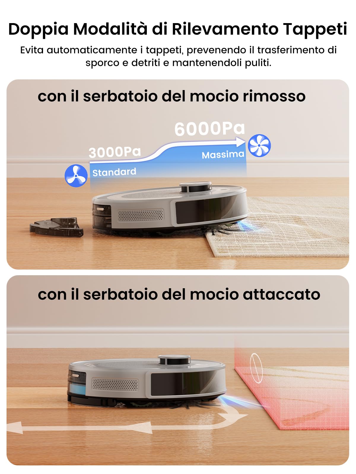 LEFANT M2 Pro Robot Aspirapolvere Lavapavimenti con Mappatura, 6000Pa, Navigazione Laser dToF, Evitamento Ostacoli PSD, Svuotamento Automatico Polvere, Pulizia Personalizzata, WiFi/App/Alexa