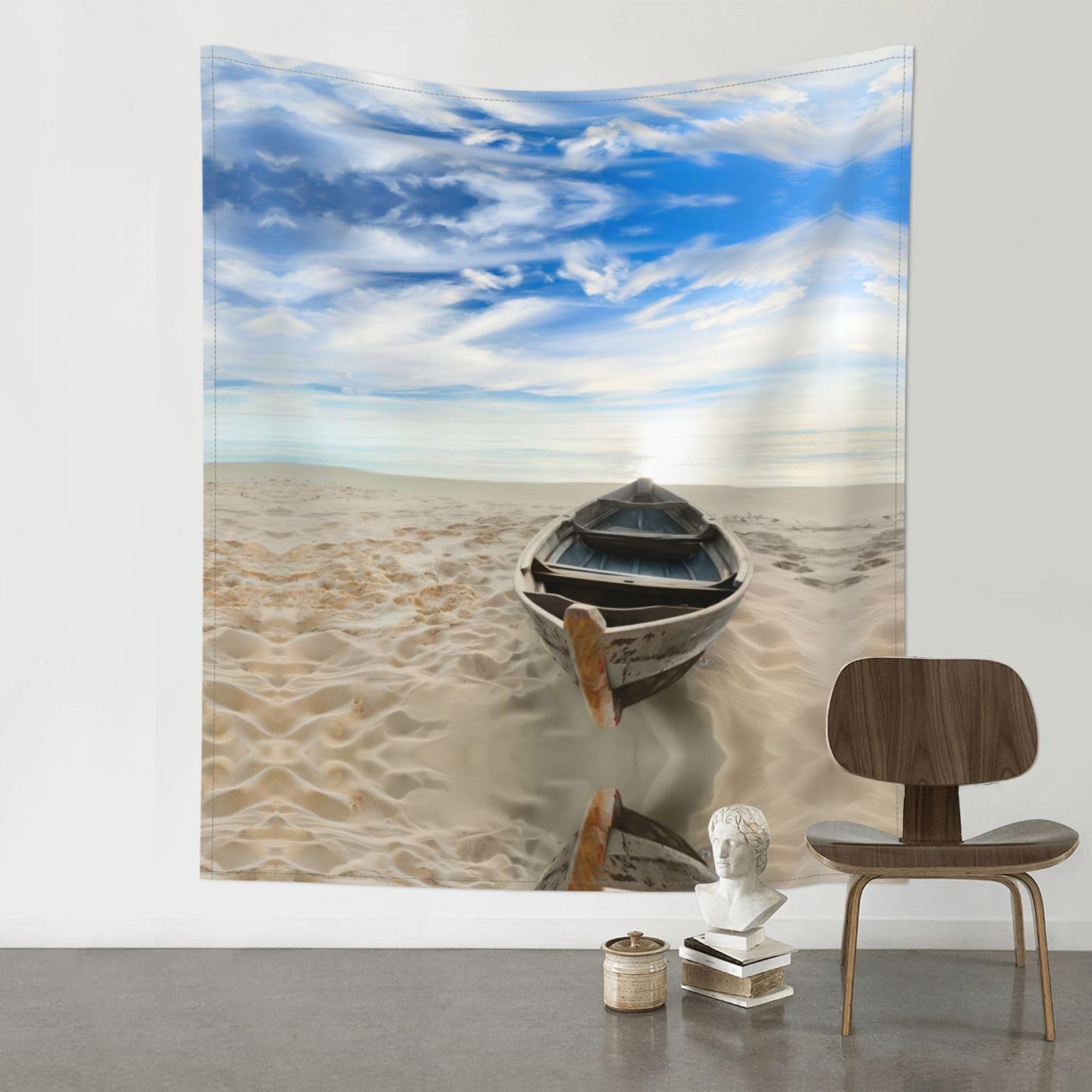 YYHWHJDE Boat Beach Sunrise Time Prints 60x51in Wall Tapestry – High-Grade Polyester Throw for Dorm, Beach & Home Decor