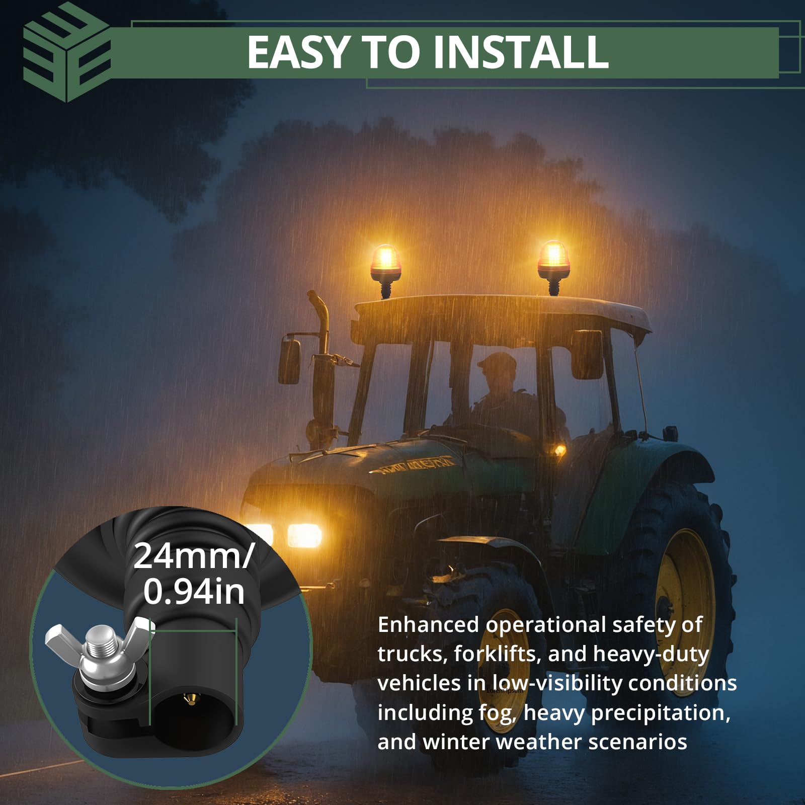 EYPINS 2x Rundumleuchte 60LED, 12V/24V Warnleuchte mit 3 Blitzmodi Rundumkennleuchte Bernstein, Blitz-Kennleuchte flexibler Aufsteckfuß für alle 12V/24V Auto, Truck, KFZ, LKW, Traktor, Bagger| R10 E9