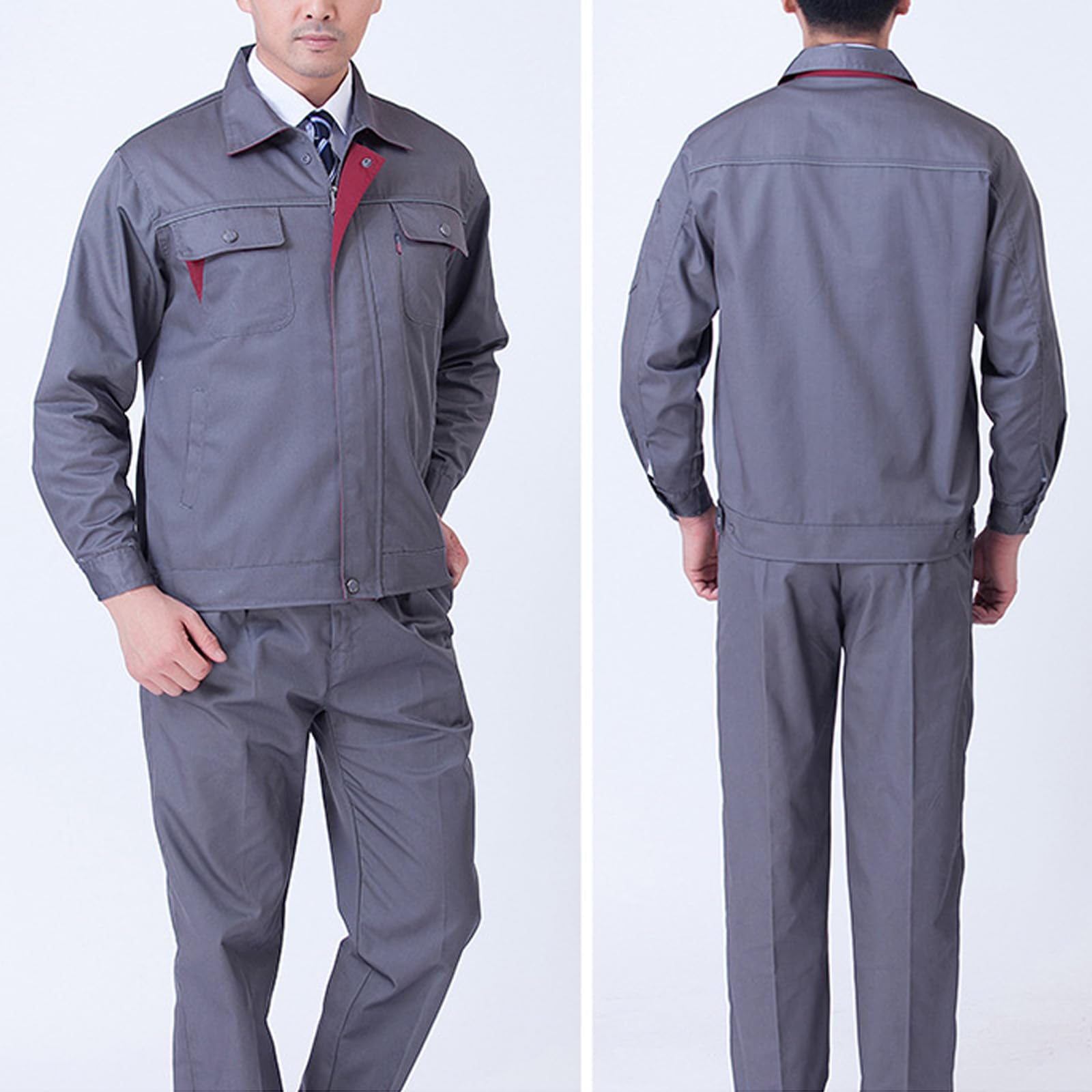 Trabajo De Sobretodo De Manga Larga Ropa De Trabajo General Set Chaqueta Y Pantalones Con Bolsillos Múltiples