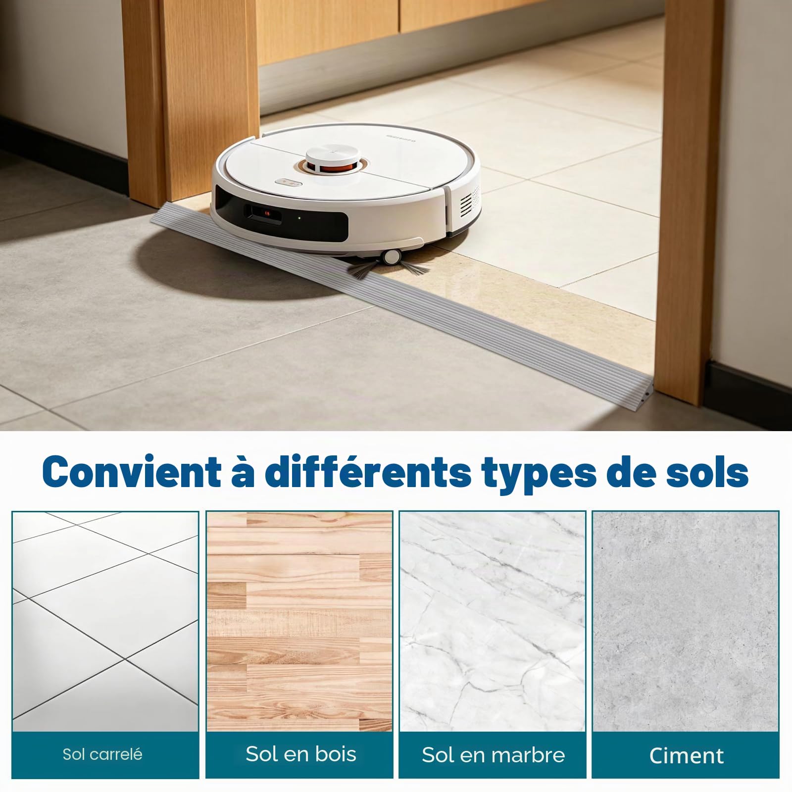 Rampe de Seuil Porte Adhésive 100x6x2cm Hauteur 2 cm Rampe pour Robot Aspirateur Rampe de Transition Découpable Antidérapante Étanche pour Fauteuil Roulant Poussette Porte Gris