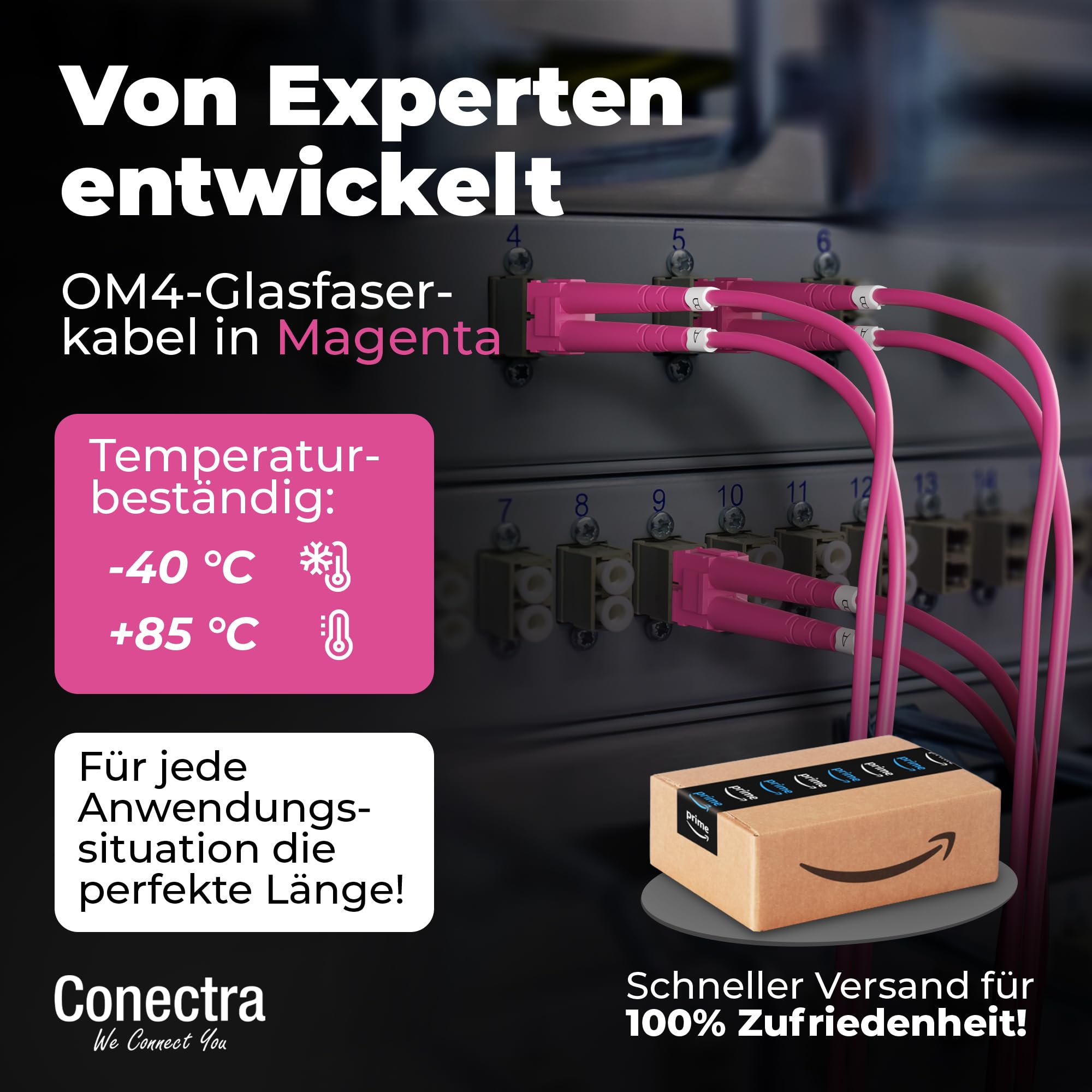 Câble de fibre optique OM4 de 30 m - Duplex - LC/UPC vers LC/UPC - Couleur magenta - Idéal pour les réseaux d'entreprise - Rallonge de fibre optique (longueur 20 m)