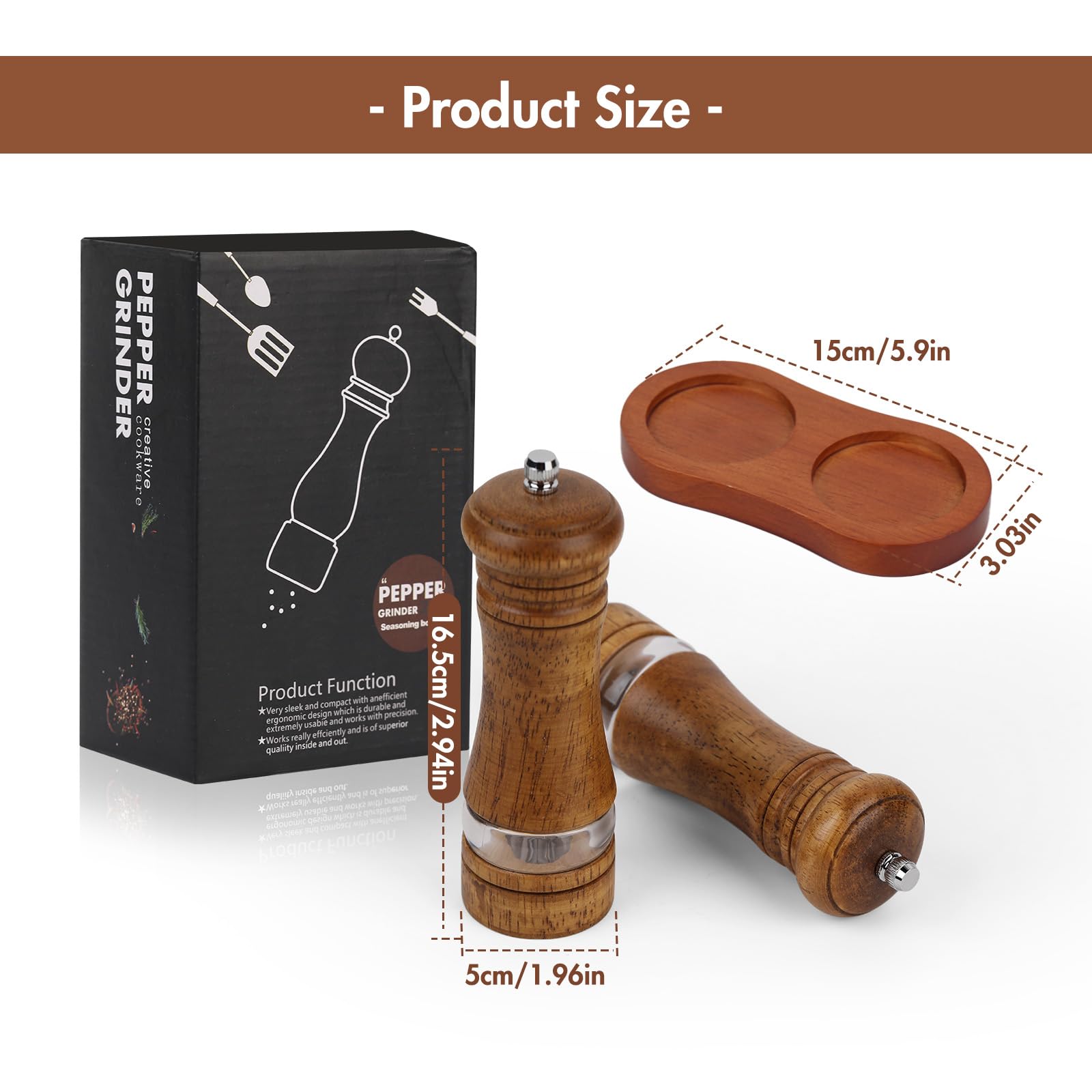 Oak Pepper Grinder Set - Adjustable Ceramic Mills -7