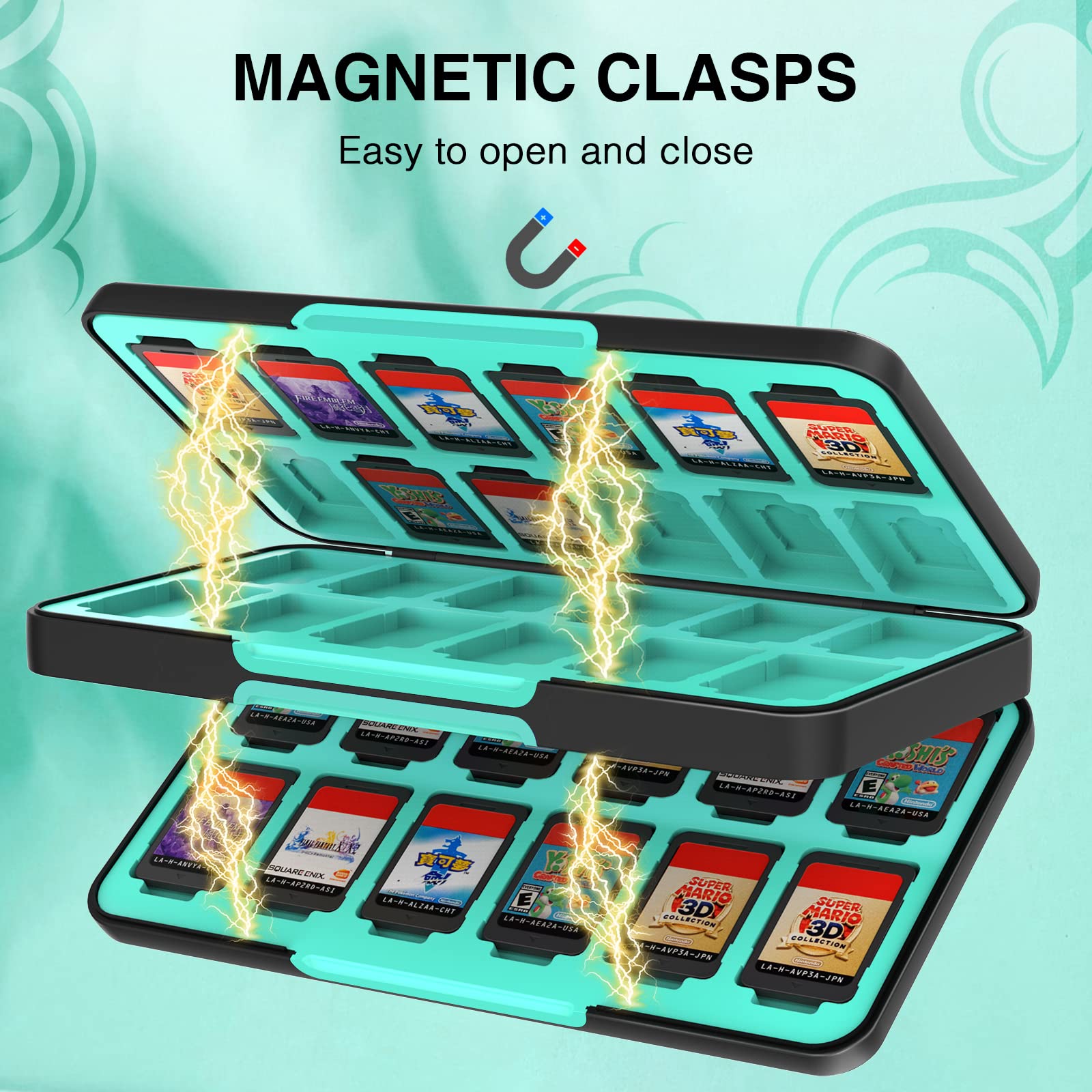 Switch Game Card Caja de Almacenamiento para Nintendo Switch/Switch OLED/Switch Lite, gradiente Color Lining Juegos Tarjetero con 48 Ranuras para Tarjetas de Juego y 24 Ranuras para