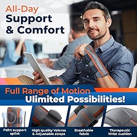 DR. BRACE Adjustable Wrist Brace Night Support for Carpal Tunnel, Doctor Developed, Upgraded with Double Splint & Therapeutic Cushion,Hand Brace for Pain Relief,Injuries,Sprains (L/XL Right Hand, Grey-Orange)