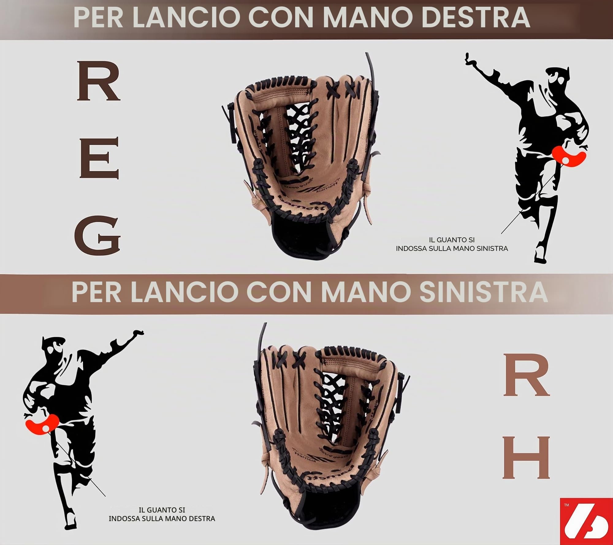 BARNETT GL-127 Marrone Guanto da Baseball Pelle 12,7"