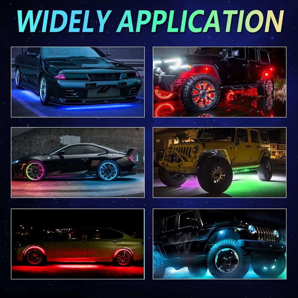 RGB LED Rock Lights, wielofunkcyjne neonowe podświetlenie wodoodporne światło ze sterowaniem aplikacją, wielokolorowe światła do ATV, UTV, SUV, A