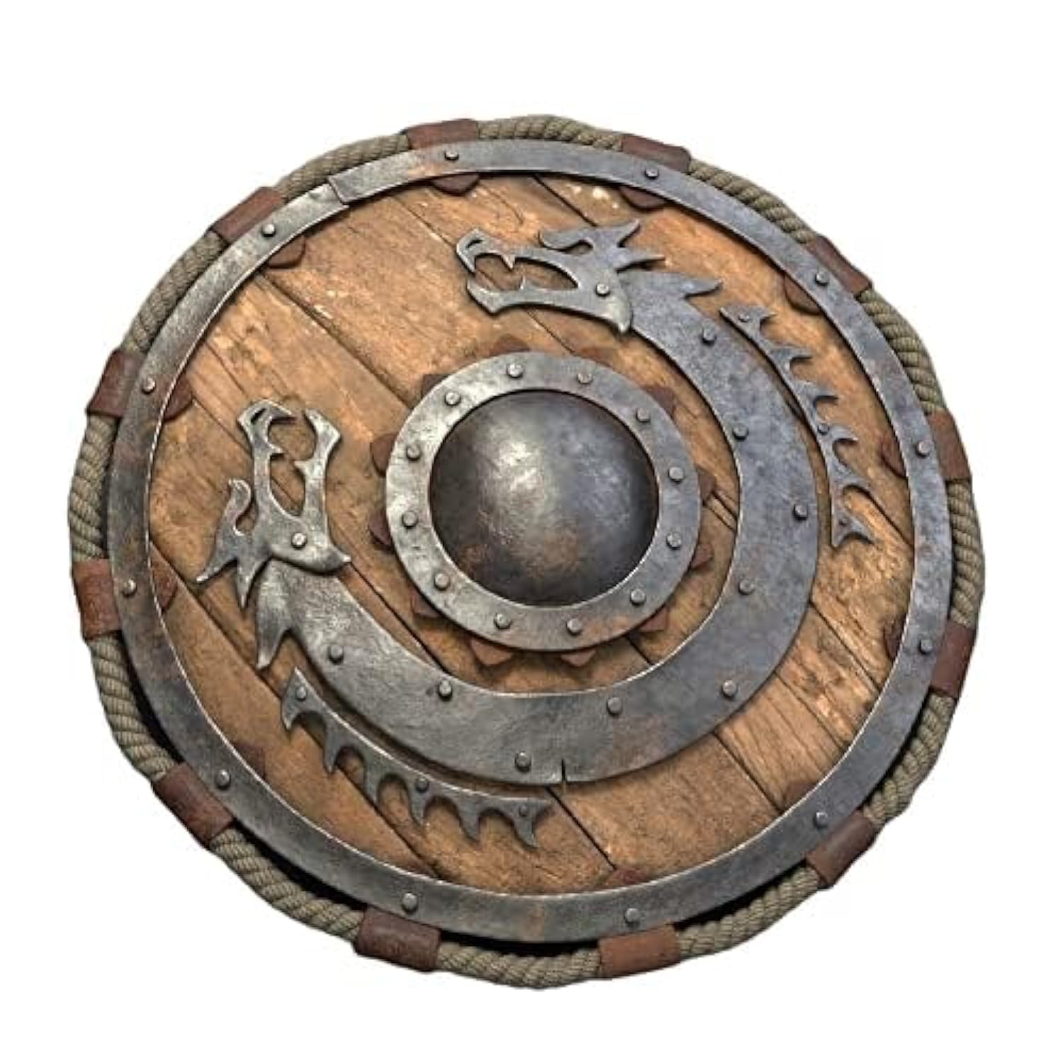 26 Inch Medieval Warrior Wooden Viking Shield Round Shield Dragon Face Viking Collectibles Shield Home Decor Item,Gift Item
