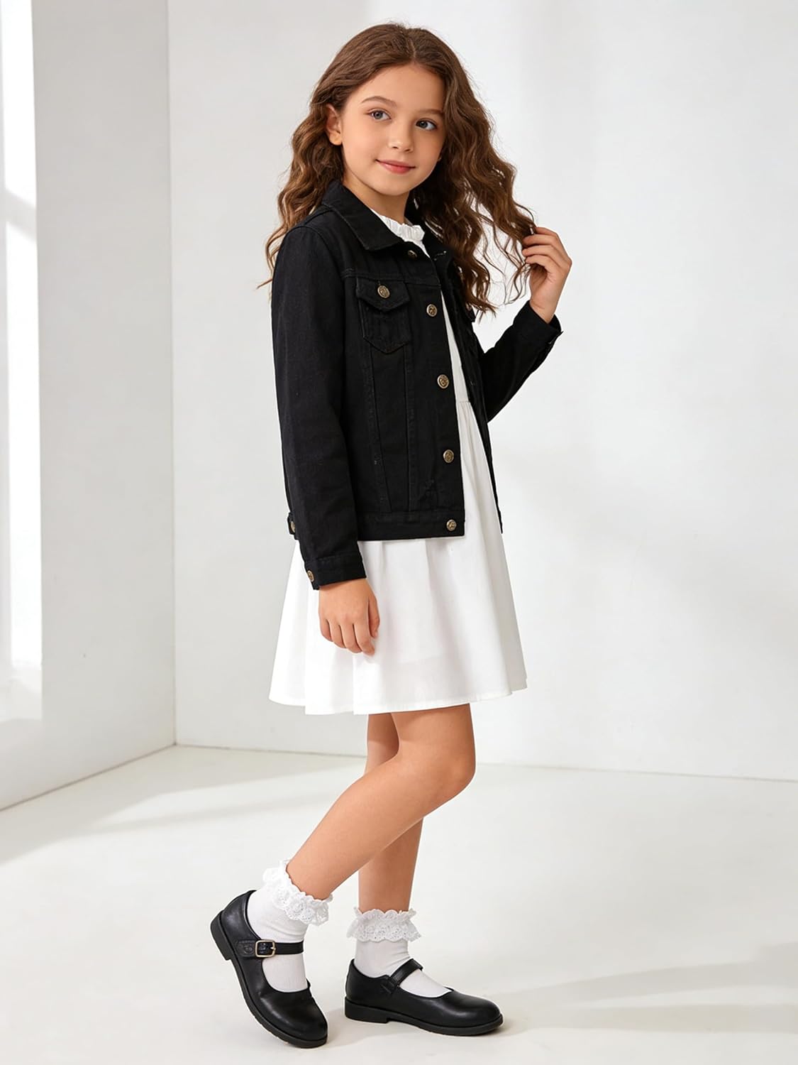 SANGTREE Girls Jean Jacket Long Sleeve Denim Jacket